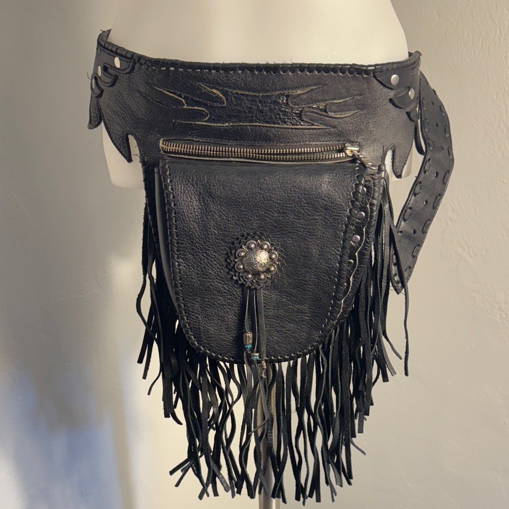 Tribe America  Black Leather belt bag